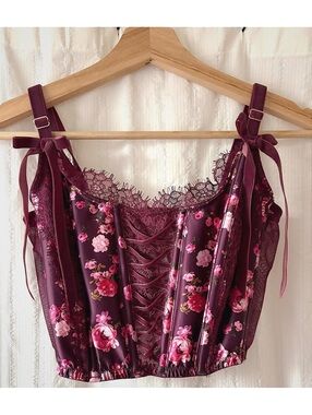 Sexy Victoria's Secret Burgundy Floral Lace Corset Top Size S #coquette #fairy